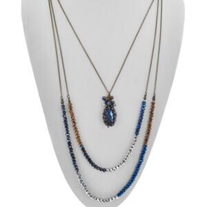 Blue & Burnished Gold Crystal layered Necklace